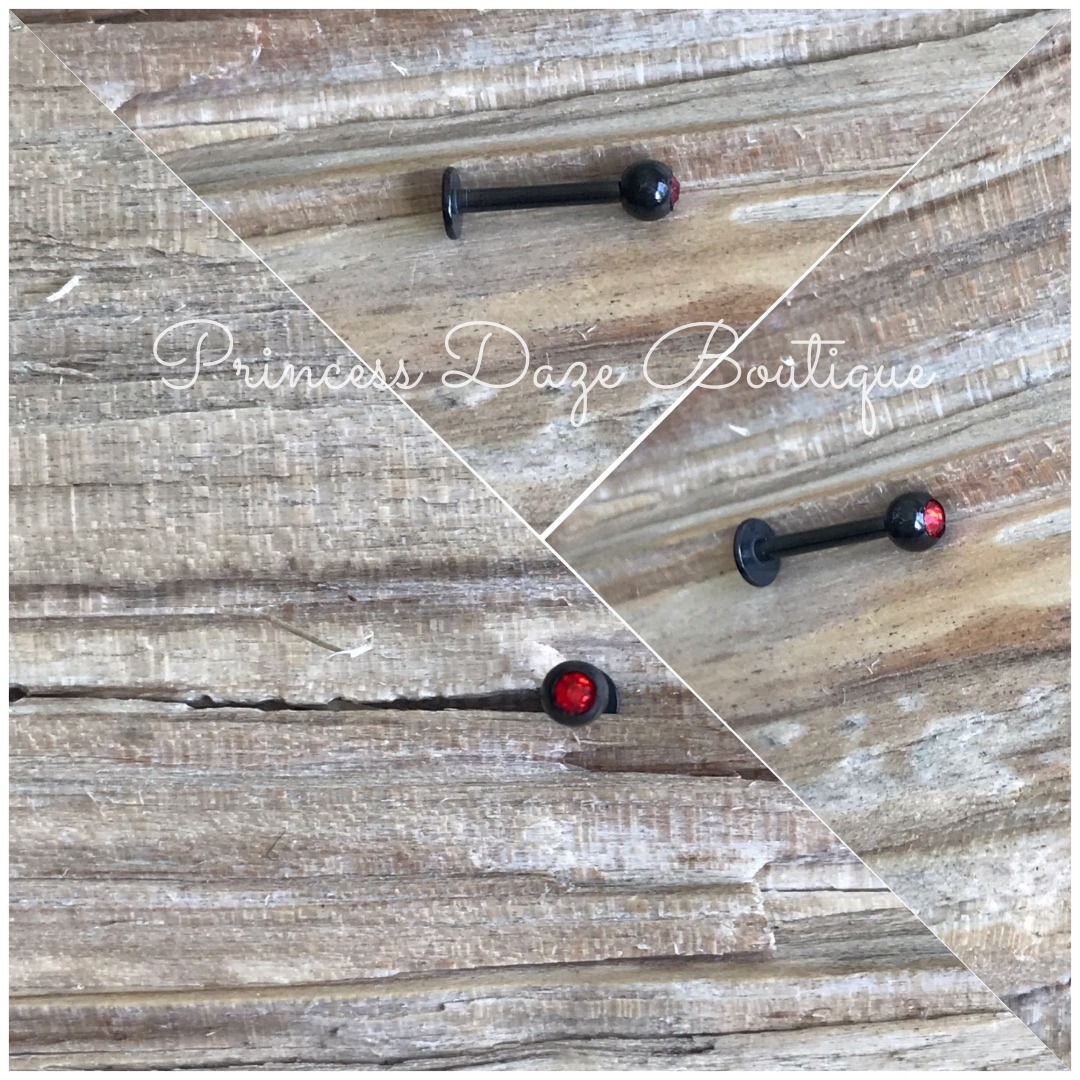 Black Labret Tragus Earring Red Gem Lip Monroe Piercing Jewelry